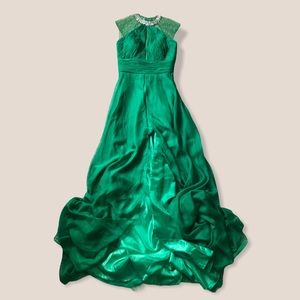 Mac Duggal Emerald Jeweled Neck Evening Gown